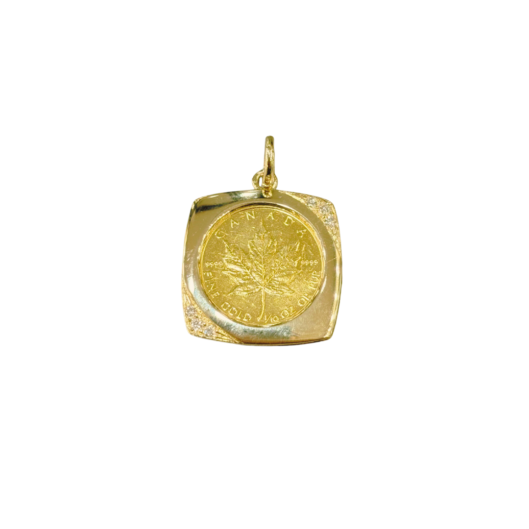 Pendentif Pièce - Or Jaune 585 & Pièce Or Maple Leaf 5 Dollars & Diamants
