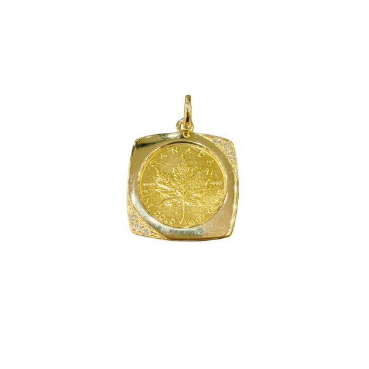 Pendentif Pièce - Or Jaune 585 & Pièce Or Maple Leaf 5 Dollars & Diamants