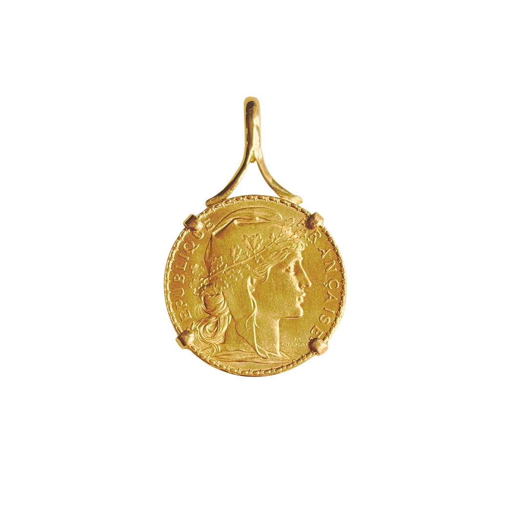 Pendentif Pièce - Or Jaune 750 & Pièce 20 Francs Marianne Coq