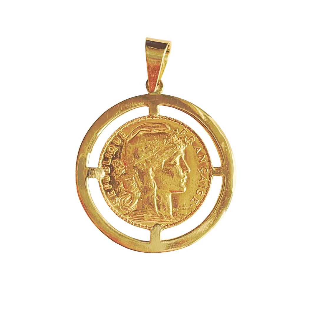 Pendentif Pièce - Or Jaune 750 & Pièce 20 Francs Marianne Coq