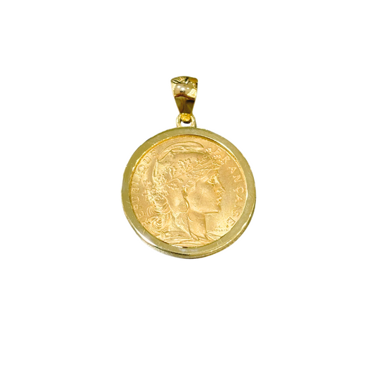 Pendentif Pièce - Or Jaune 750 & Pièce Or 20 Francs Marianne Coq