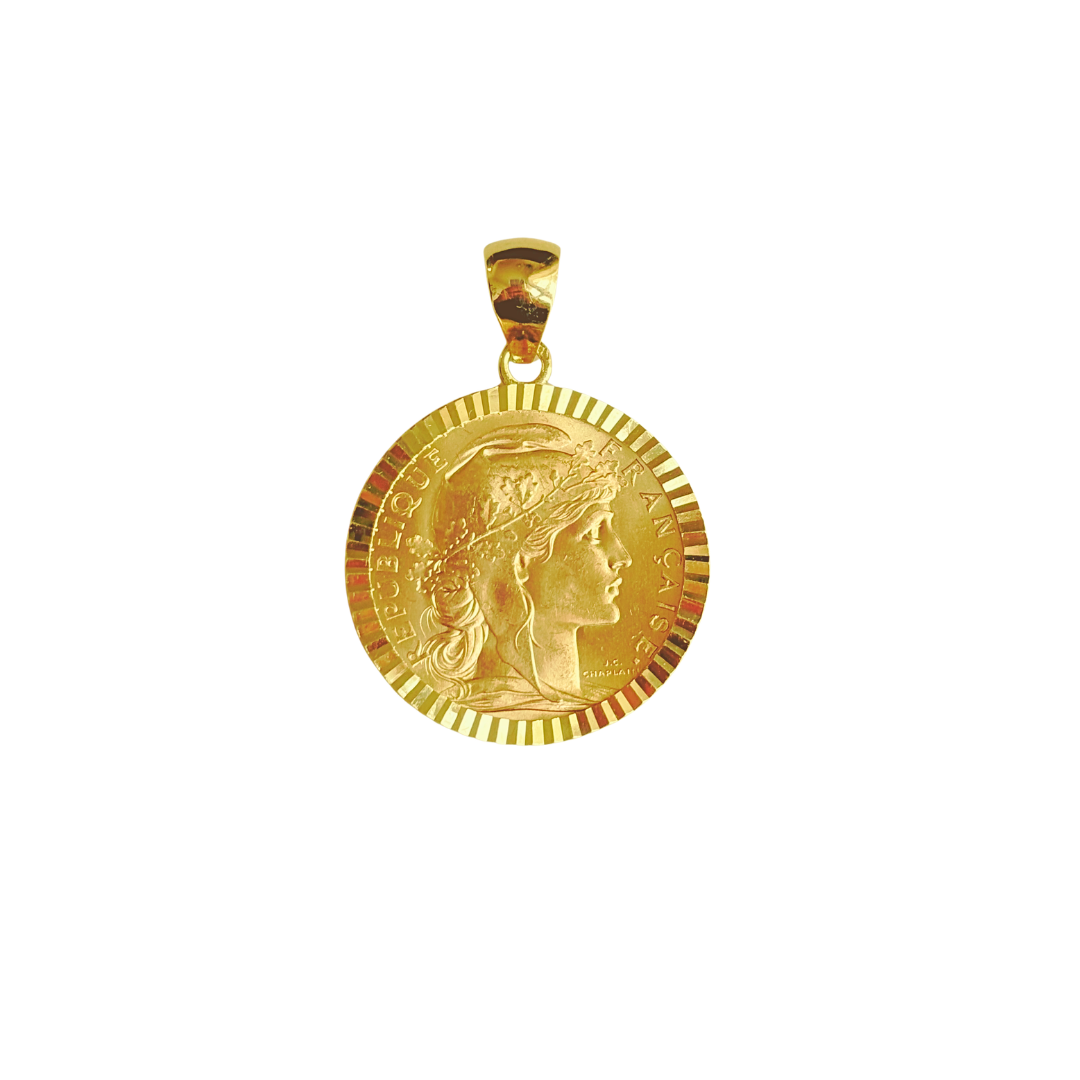 Pendentif Pièce - Or Jaune 750 & Pièce 20 Francs Marianne Coq