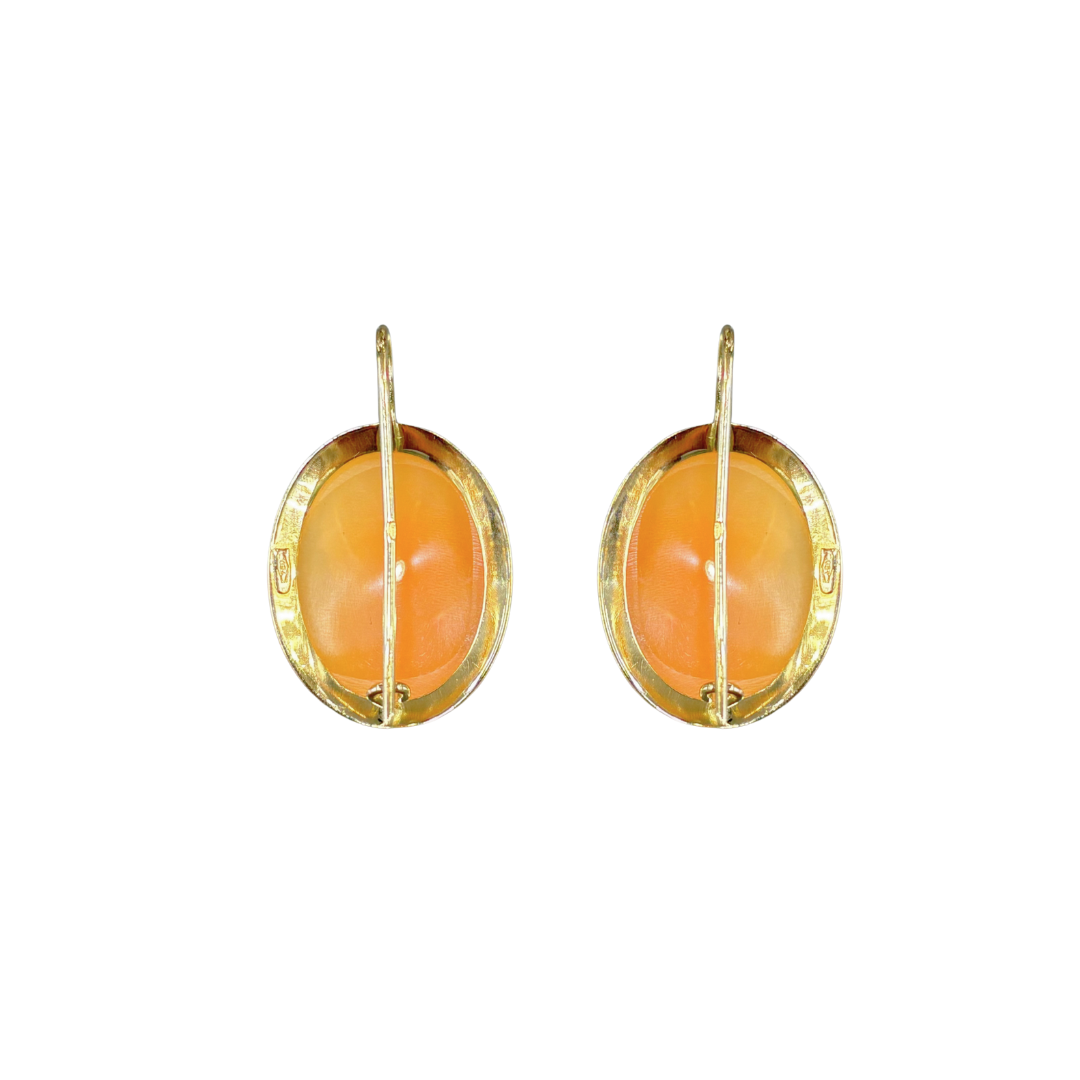 Boucles D'oreilles Vintages - Or Jaune 750 & Camée