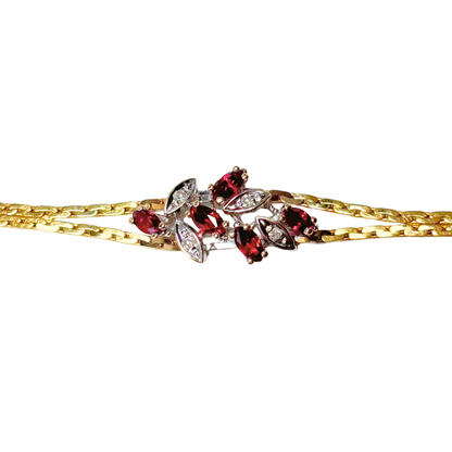Bracelet Floral Vintage - Or Jaune/Blanc 750 Rubis & Diamants