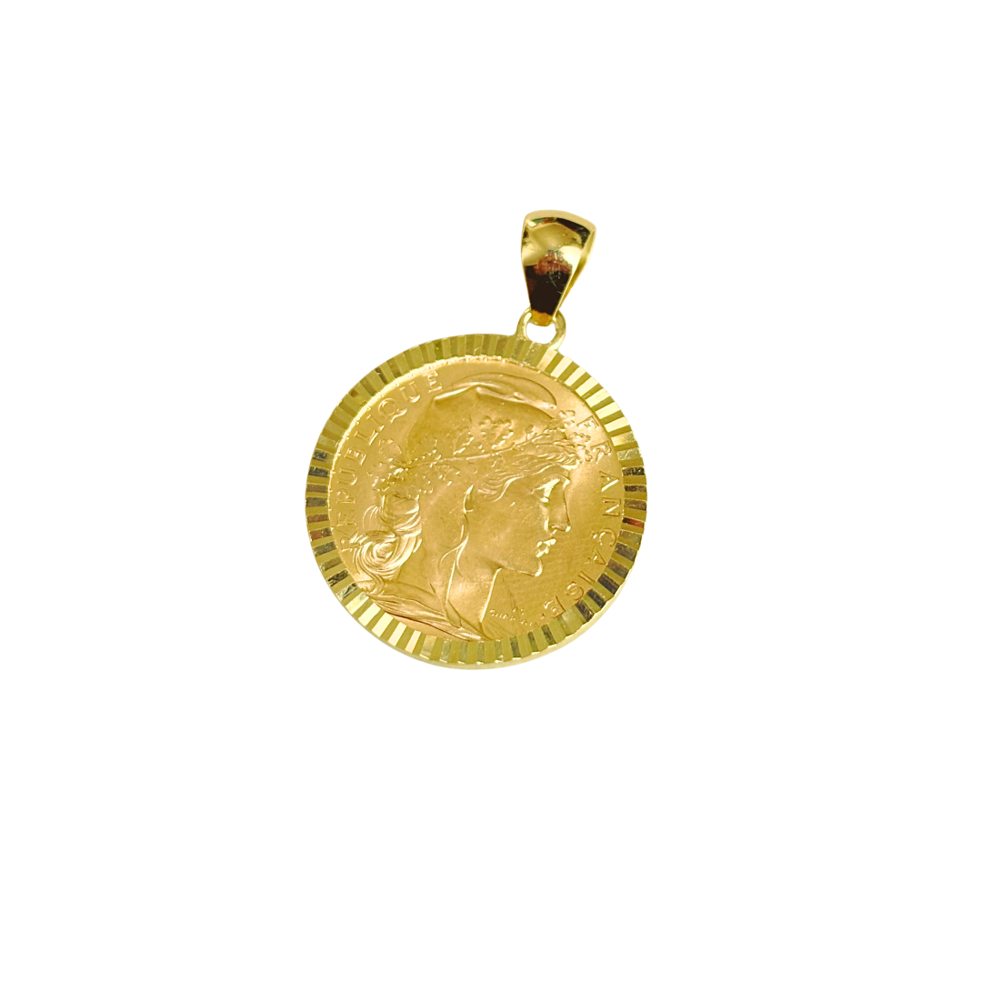 Pendentif Pièce - Or Jaune 750 & Pièce 20 Francs Marianne Coq