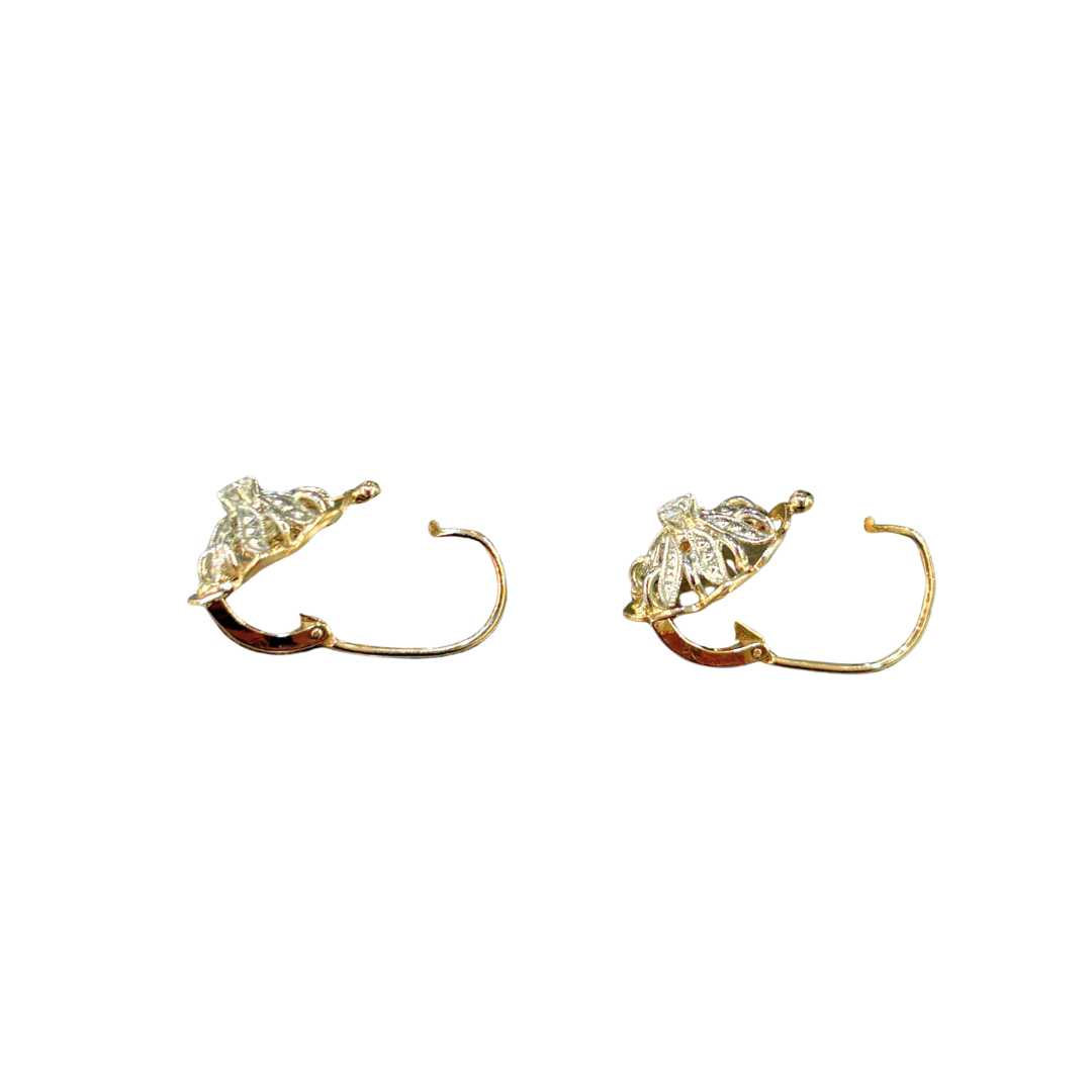 Boucles D'oreilles Vintage - Or Jaune/Blanc 750 & Diamants