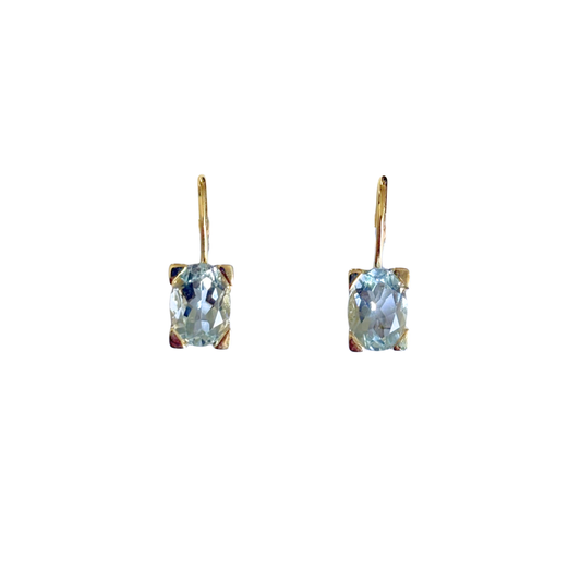 Boucles D'oreilles Dormeuse - Or Jaune 750 & Aigues-Marines