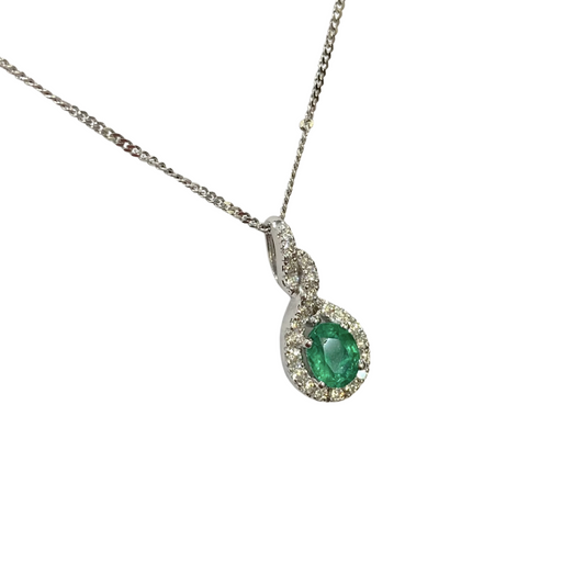 Collier Marguerite - Or Blanc 750 Émeraude & Diamants