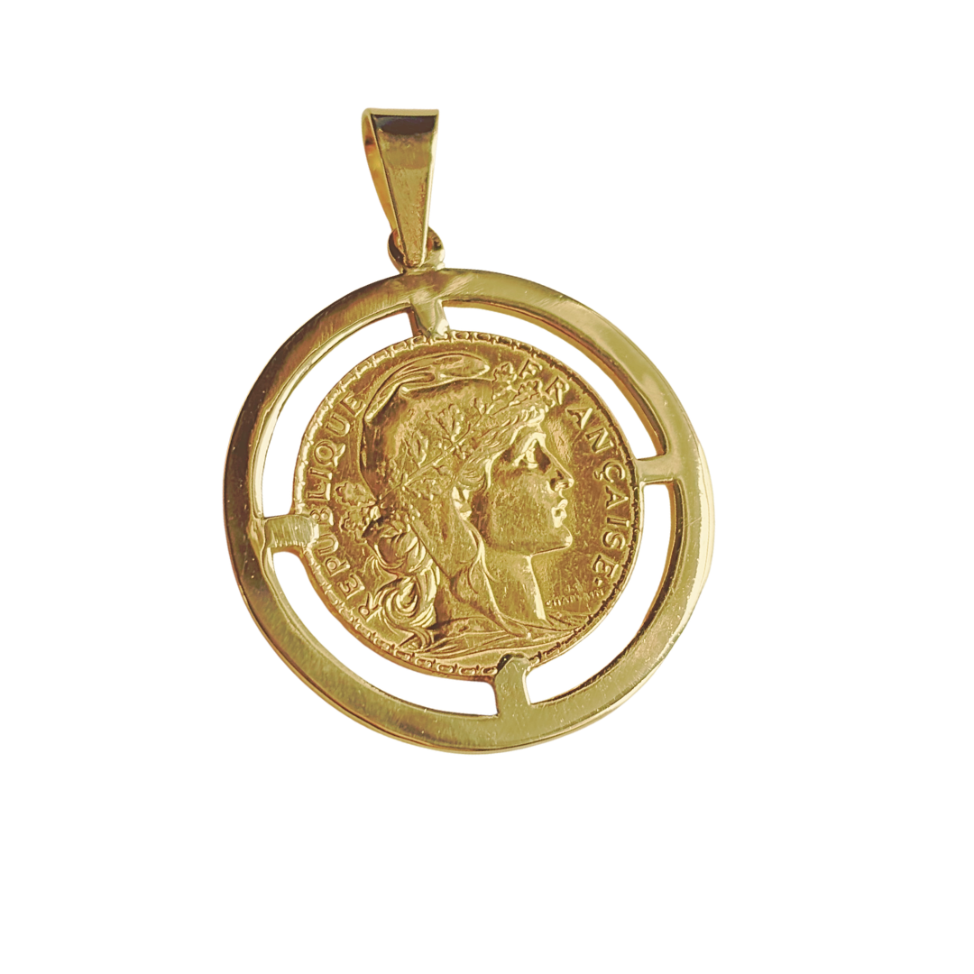 Pendentif Pièce - Or Jaune 750 & Pièce 20 Francs Marianne Coq