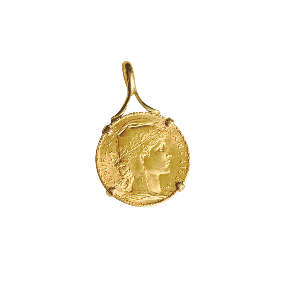 Pendentif Pièce - Or Jaune 750 & Pièce 20 Francs Marianne Coq