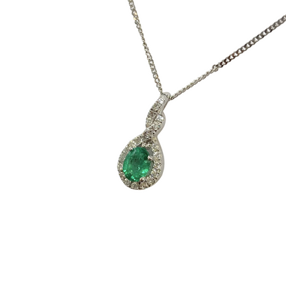 Collier Marguerite - Or Blanc 750 Émeraude & Diamants