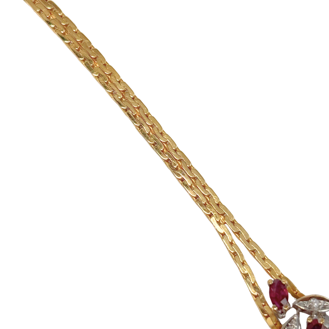 Bracelet Floral Vintage - Or Jaune/Blanc 750 Rubis & Diamants