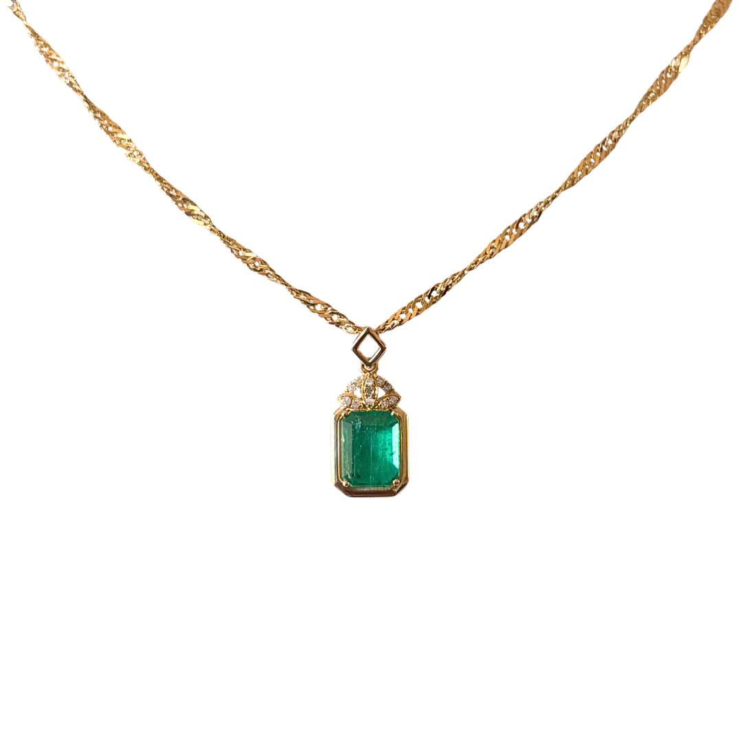 Collier Vintage - Or Jaune 750 & Émeraudes