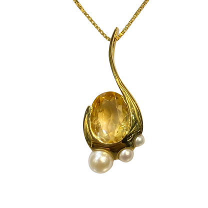 Collier Pazu - Or Jaune 750 Citrine & Perles Naturelles