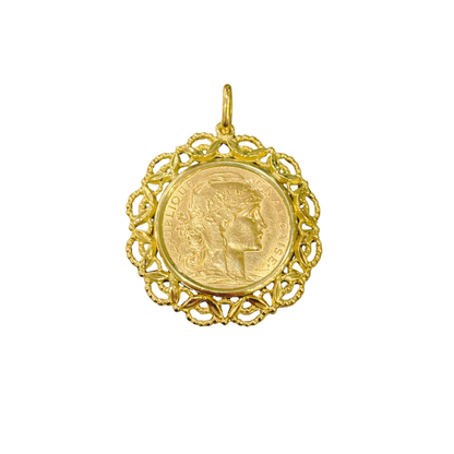 Pendentif Pièce - Or Jaune 750 & Pièce 20 Francs Marianne Coq