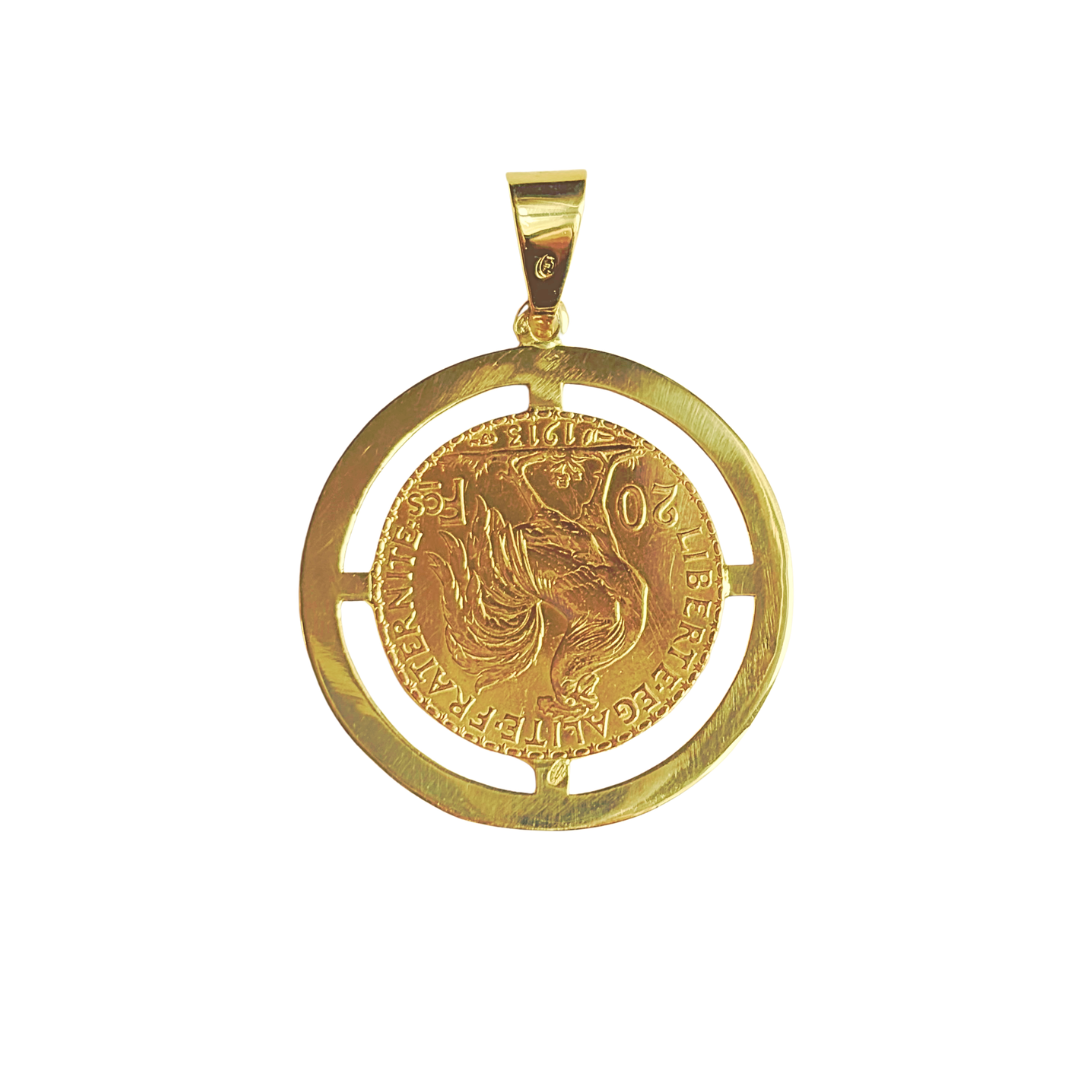 Pendentif Pièce - Or Jaune 750 & Pièce 20 Francs Marianne Coq