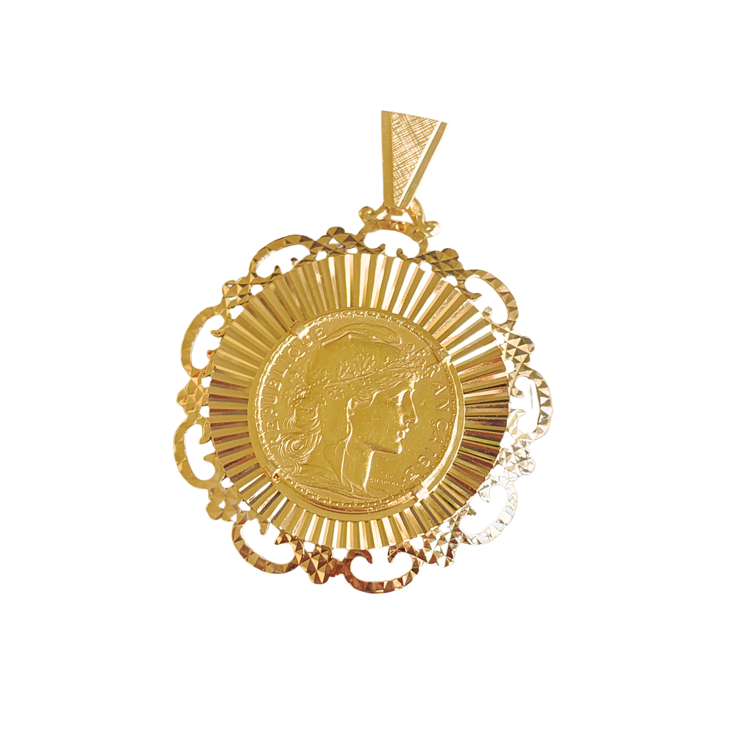 Pendentif Pièce - Or Jaune 750 & Pièce 20 Francs Marianne Coq