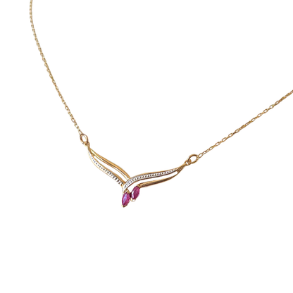 Collier Floral - Or Jaune 750 & Rubis