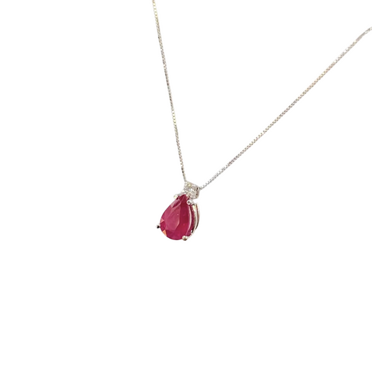 Collier Poire - Or Blanc 750 Rubis & Diamant