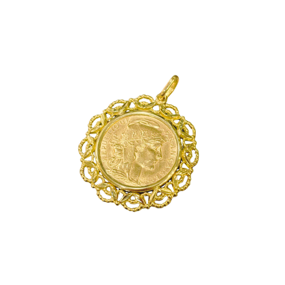 Pendentif Pièce - Or Jaune 750 & Pièce 20 Francs Marianne Coq