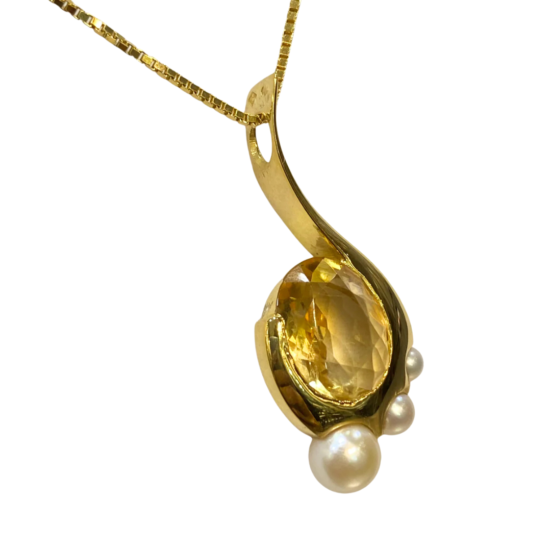 Collier Pazu - Or Jaune 750 Citrine & Perles Naturelles