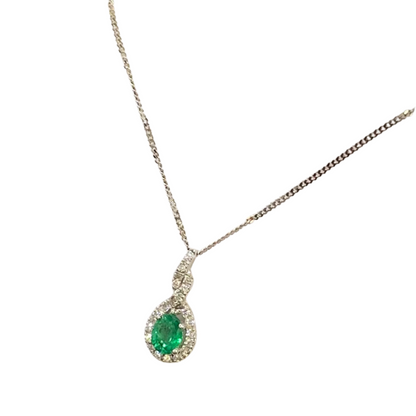 Collier Marguerite - Or Blanc 750 Émeraude & Diamants