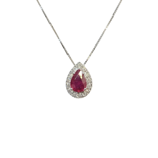 Collier Marguerite - Or Blanc 750 Rubis & Diamants
