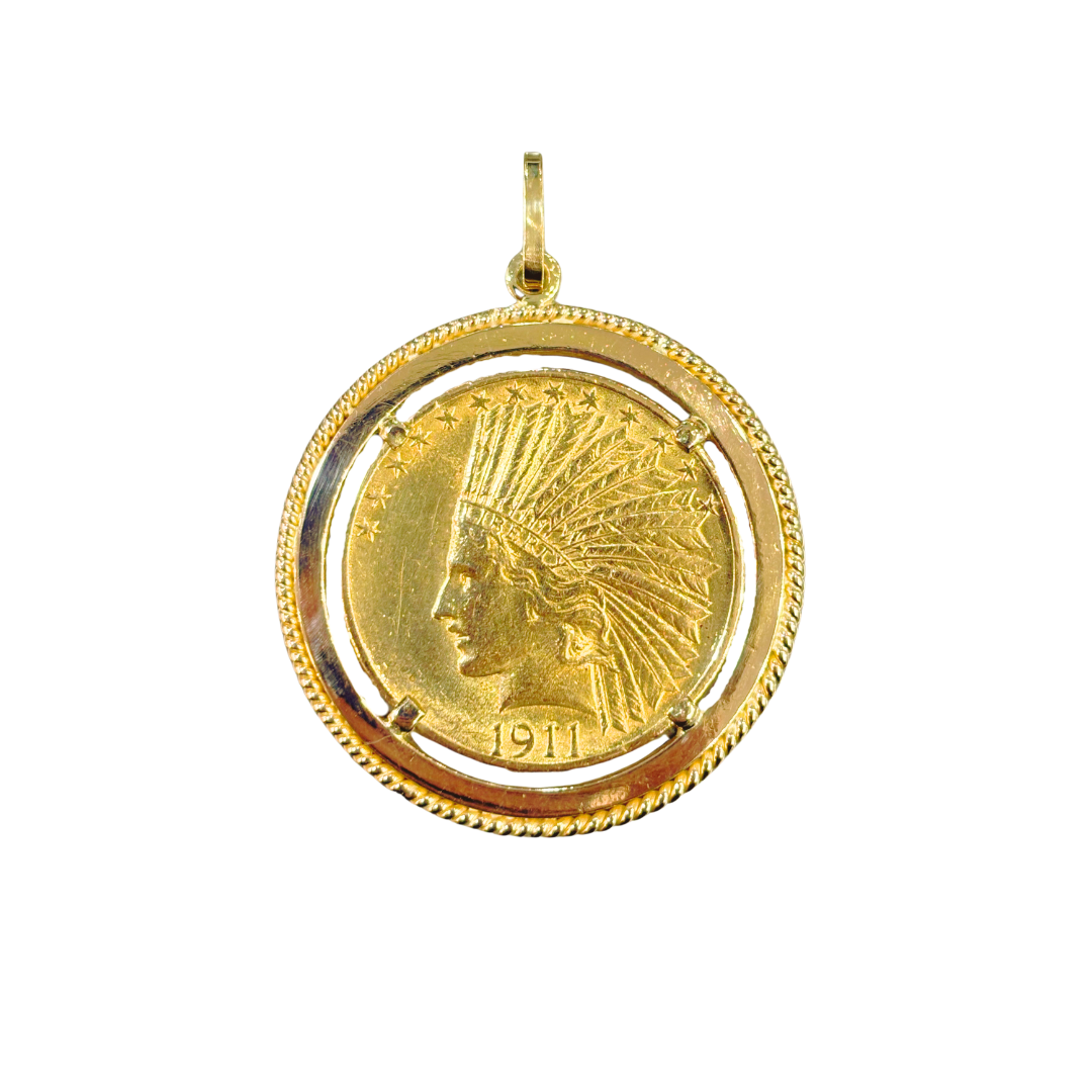 Pendentif Pièce - Or Jaune 750 & Pièce Or 10 Dollars