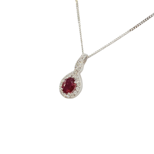 Collier Marguerite - Or Blanc 750 Rubis & Diamants