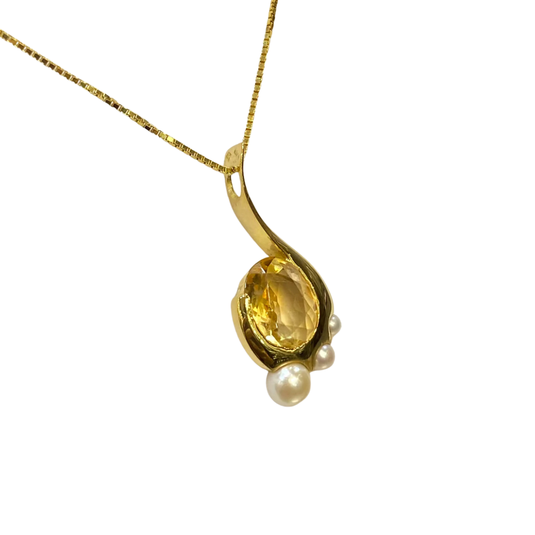 Collier Pazu - Or Jaune 750 Citrine & Perles Naturelles