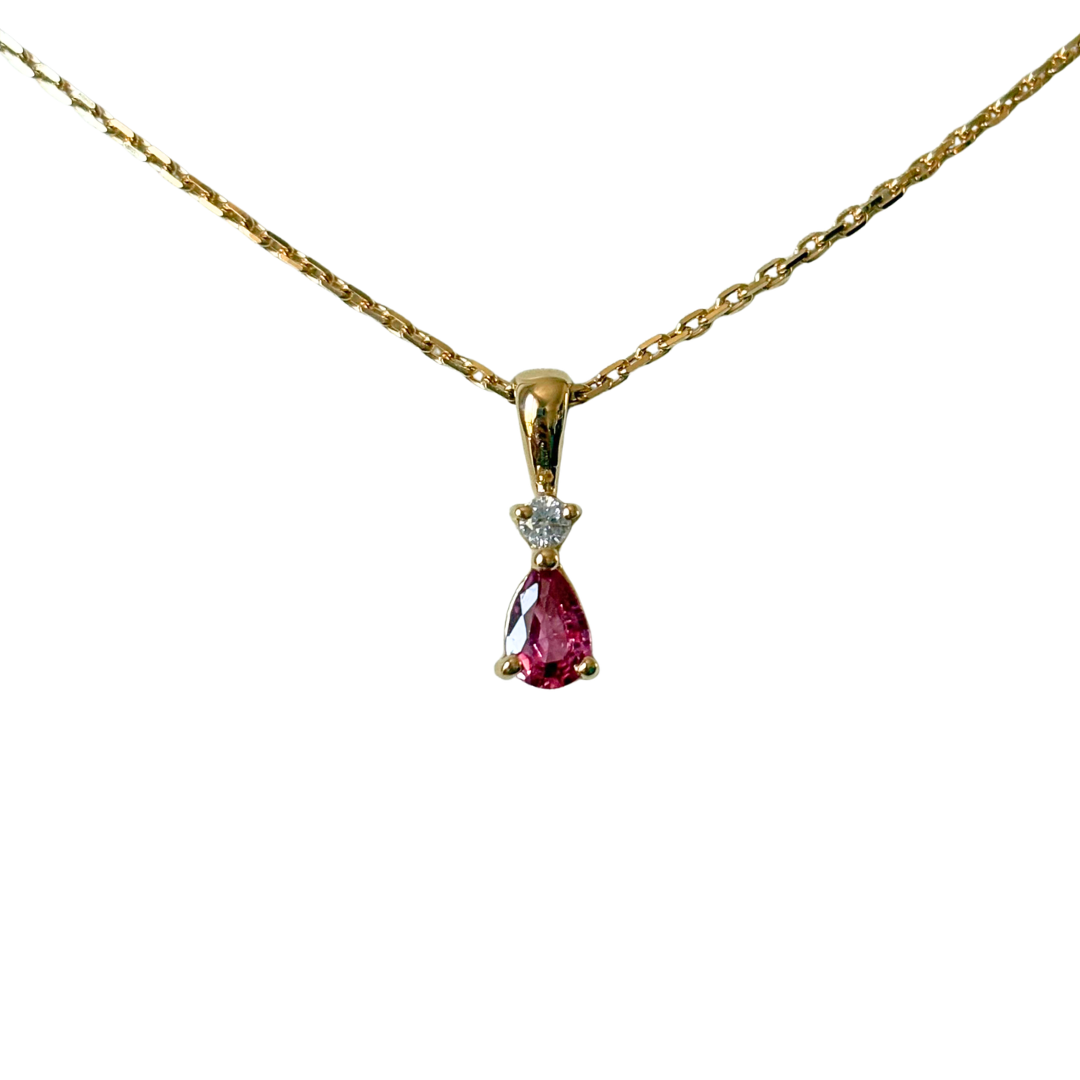 Collier Poire - Or Jaune 750 Rubis & Diamant