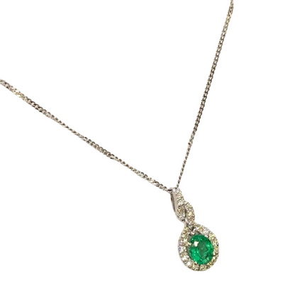 Collier Marguerite - Or Blanc 750 Émeraude & Diamants