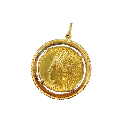 Pendentif Pièce - Or Jaune 750 & Pièce Or 10 Dollars