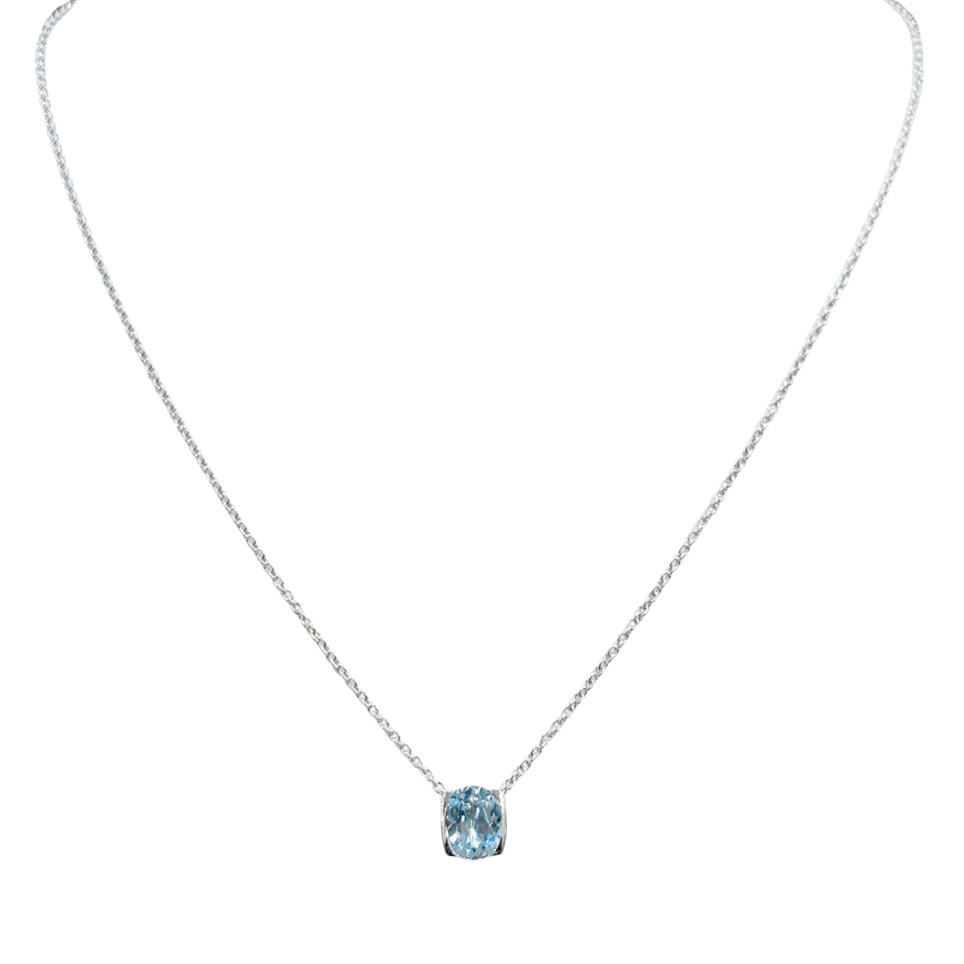 Collier - Or Blanc 750 Topaze & Diamant