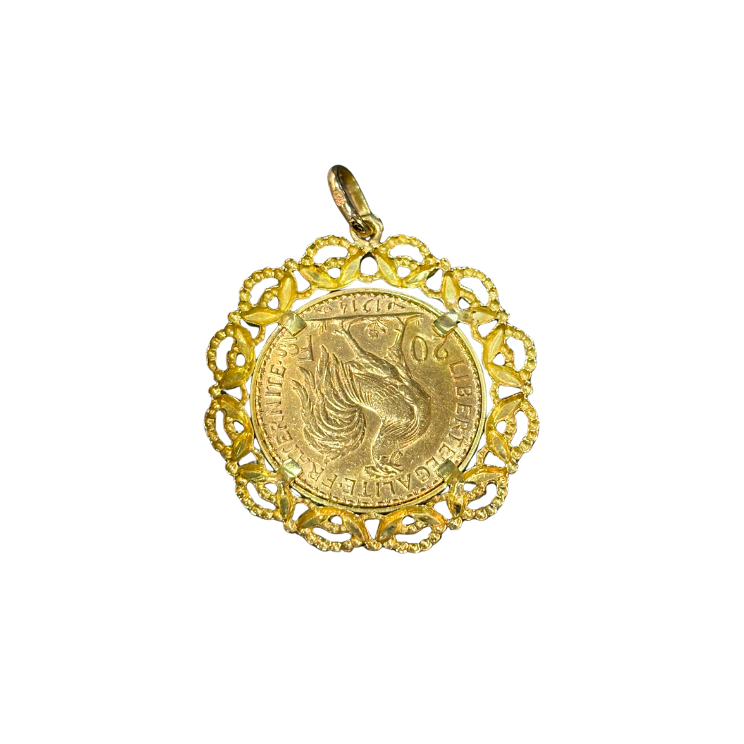 Pendentif Pièce - Or Jaune 750 & Pièce 20 Francs Marianne Coq