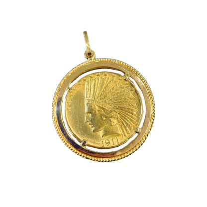 Pendentif Pièce - Or Jaune 750 & Pièce Or 10 Dollars