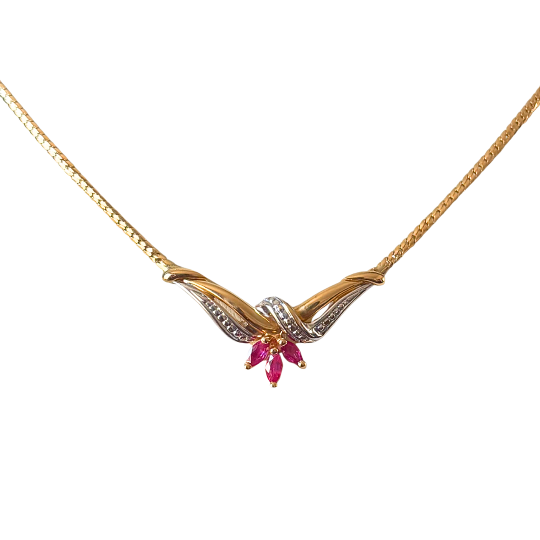 Collier Floral - Or Jaune 750 & Rubis