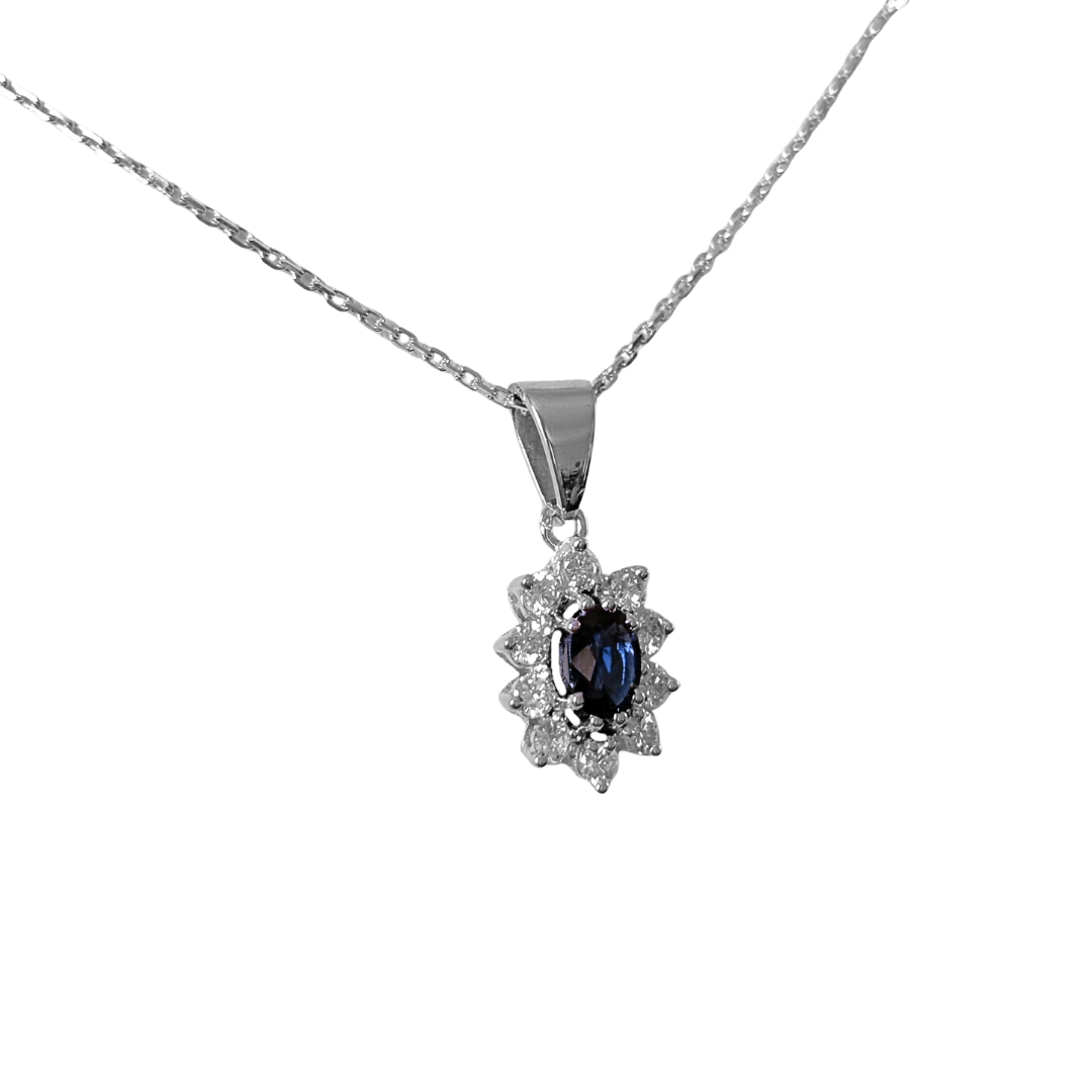 Collier Marguerite Vintage - Or Blanc 750 Saphir & Diamants