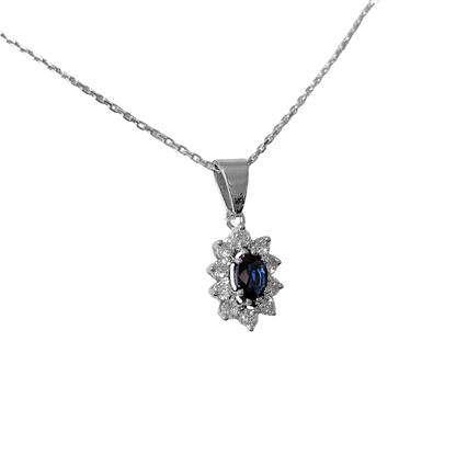 Collier Marguerite Vintage - Or Blanc 750 Saphir & Diamants