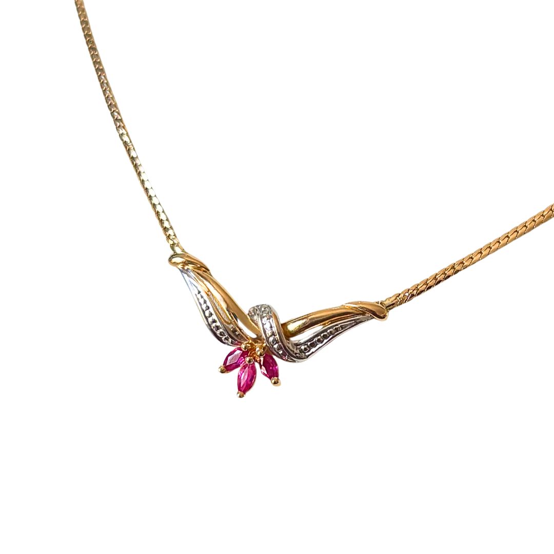 Collier Floral - Or Jaune 750 & Rubis