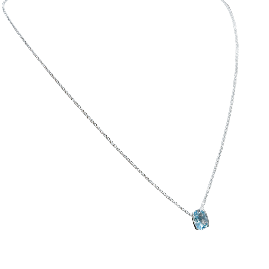 Collier - Or Blanc 750 Topaze & Diamant