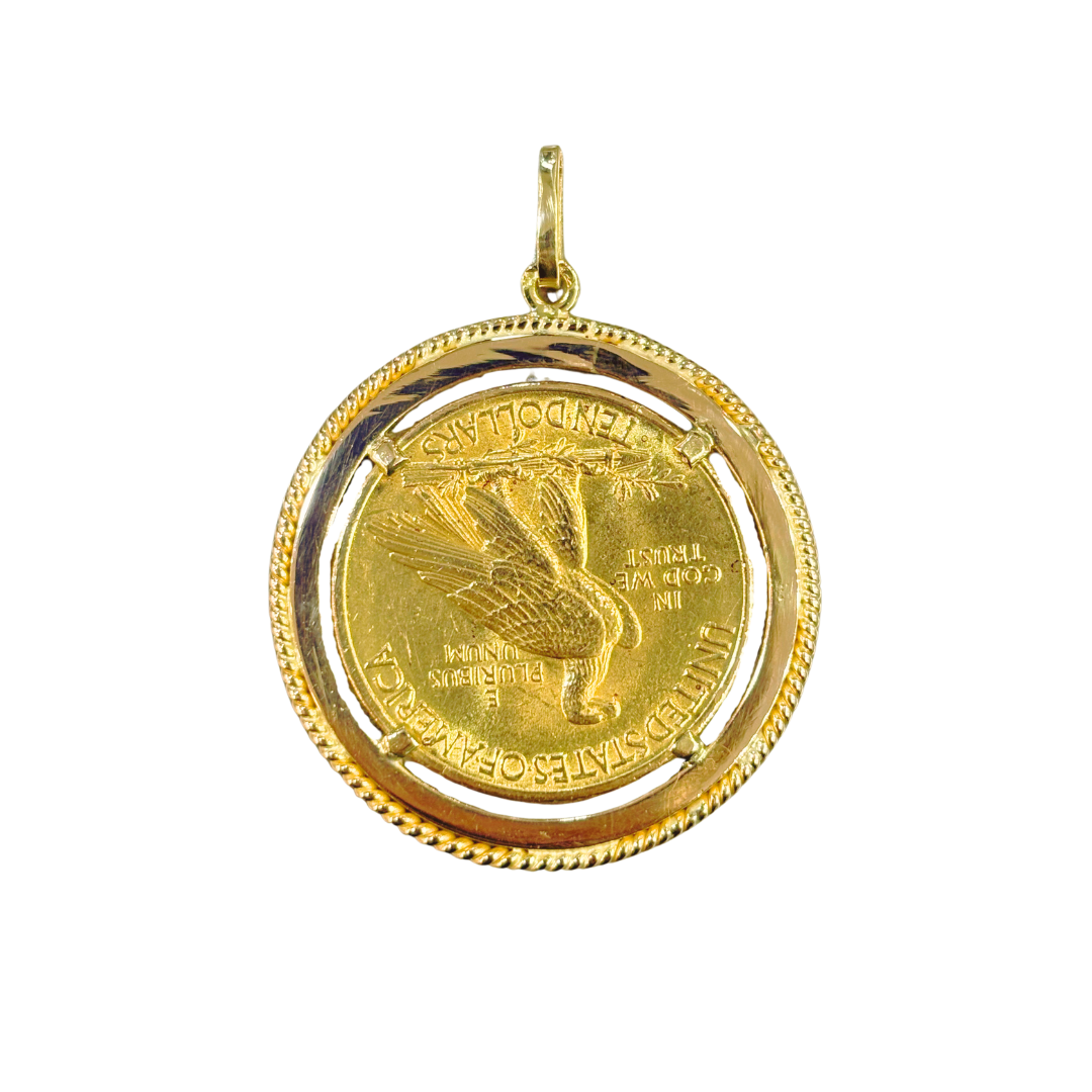 Pendentif Pièce - Or Jaune 750 & Pièce Or 10 Dollars