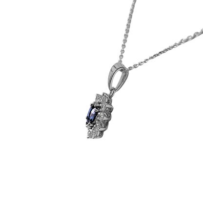 Collier Marguerite Vintage - Or Blanc 750 Saphir & Diamants