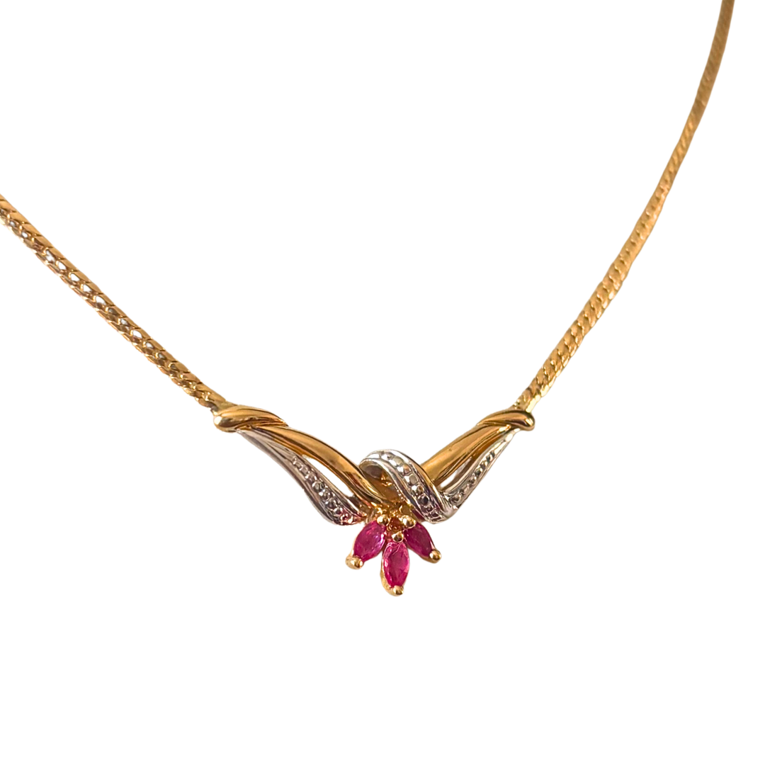 Collier Floral - Or Jaune 750 & Rubis