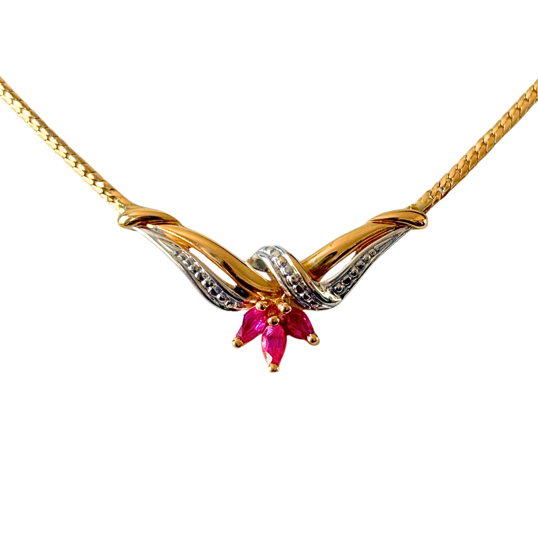 Collier Floral - Or Jaune 750 & Rubis