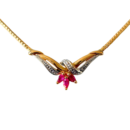 Collier Floral - Or Jaune 750 & Rubis