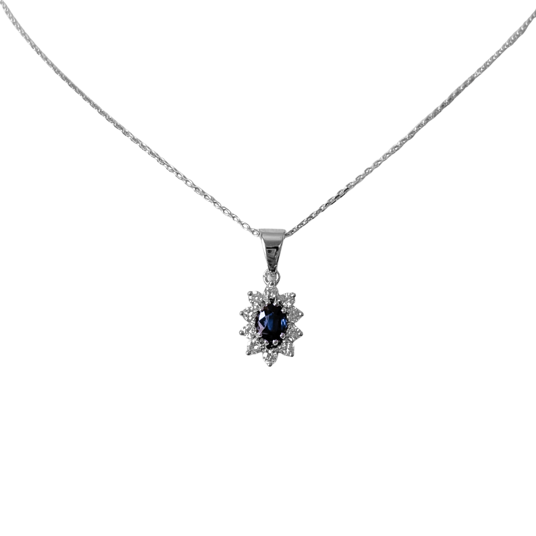 Collier Marguerite Vintage - Or Blanc 750 Saphir & Diamants