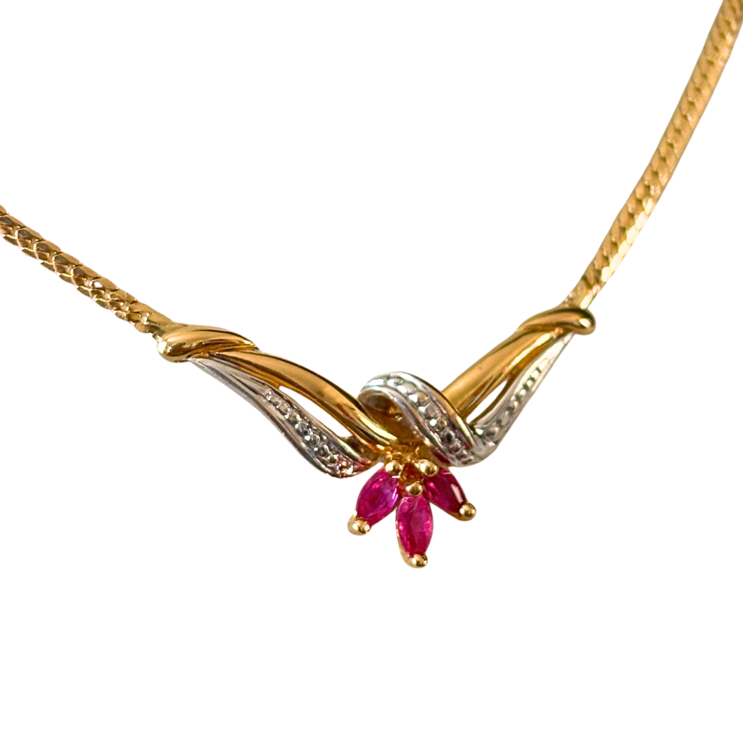 Collier Floral - Or Jaune 750 & Rubis