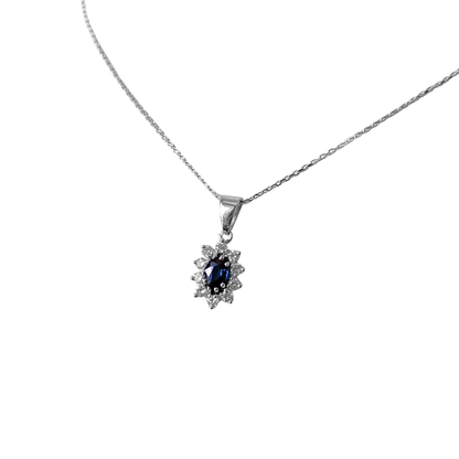 Collier Marguerite Vintage - Or Blanc 750 Saphir & Diamants