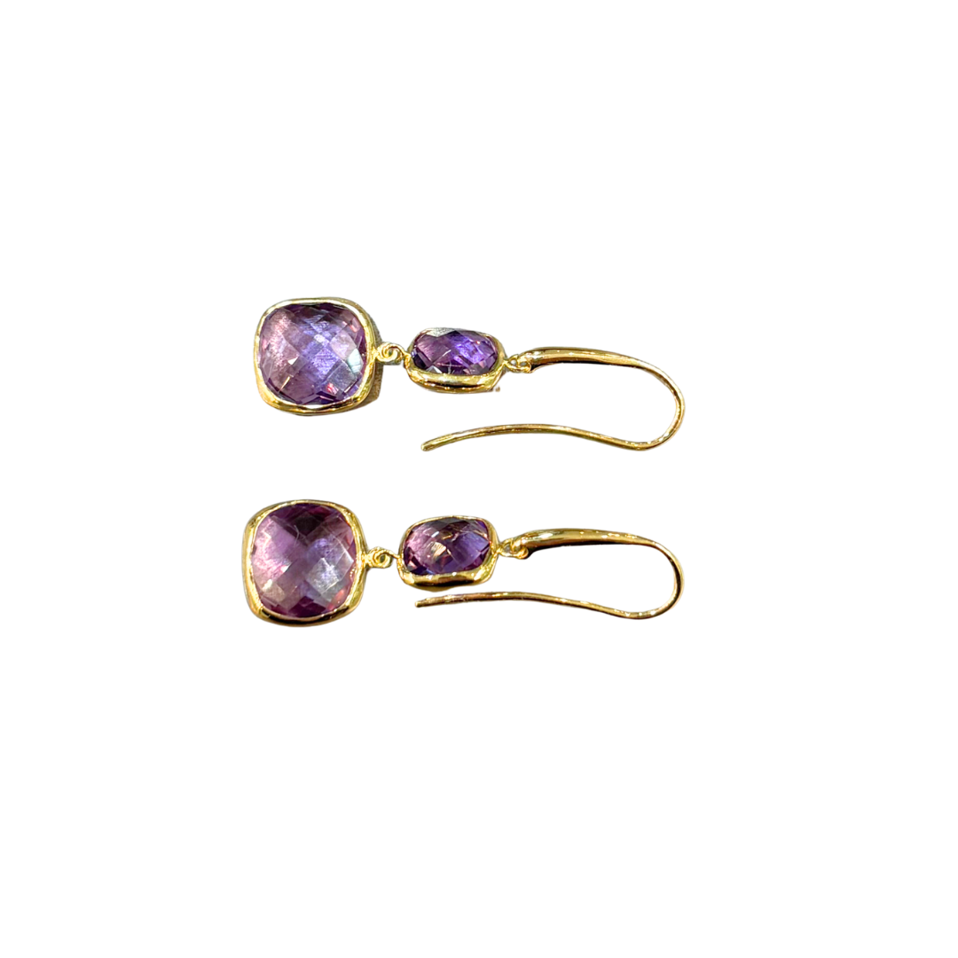 Boucles D'oreilles Pendantes - Or Jaune 750 & Améthystes